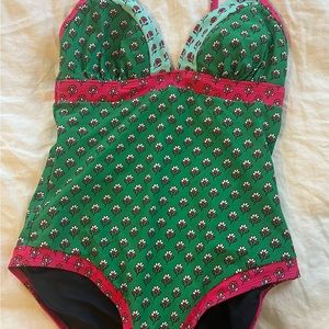 Boden Maddalena Hopscotch floral swimsuit NWT size 8 GREEN with pink trim